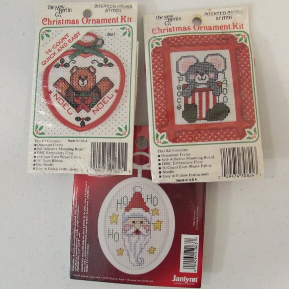 Santa/Mouse/Bear Mini Cross Stitch Kits - Christmas Ornaments - Picture 1 of 12